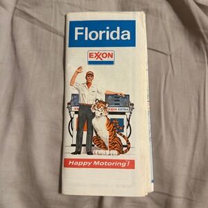 Vintage 1974 Exxon Florida Road Map Happy Motoring Tiger Gas Station Ephemera